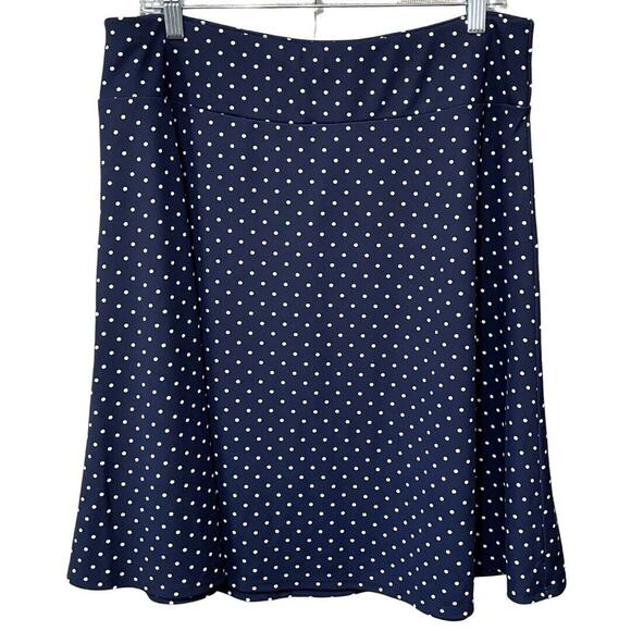 Talbots Dresses & Skirts - Talbots Slinky Knit A-line Skirt Size L Navy Blue Polka Dot Print 24” NEW